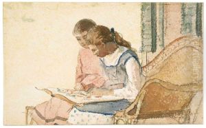 Two Girls Looking at a Book by Winslow Homer