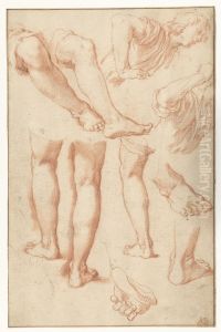 Studieblad met staande trompetter, handen en armen by Abraham Bloemaert