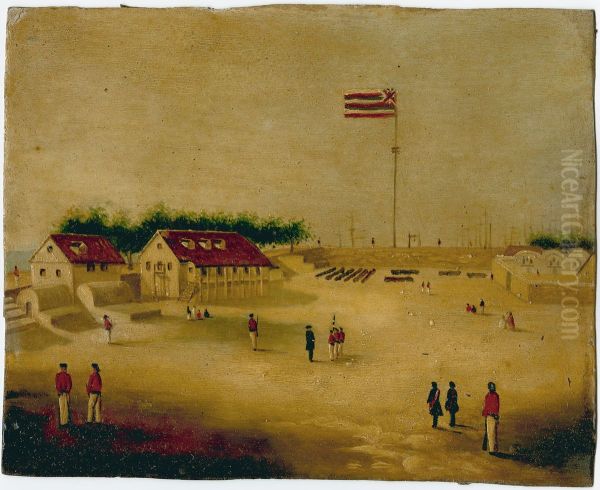 The Hawaiian Flag on Honolulu Fort - view 1