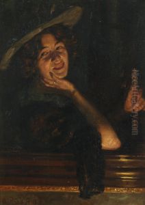 Portrait of a smiling young woman wearing a hat. by Cilius Andersen