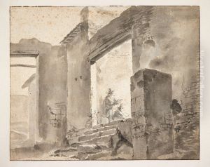 Twee tekenaars in een ruine Twee tekenaars in een ruine