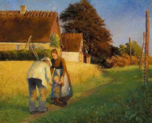En lille pige hilser pa en hjemvendende hostarbejder. by Cilius Andersen