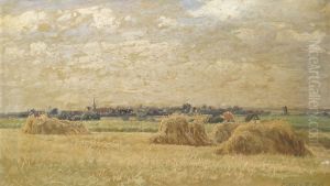 Landscape during harvest. by Cilius Andersen