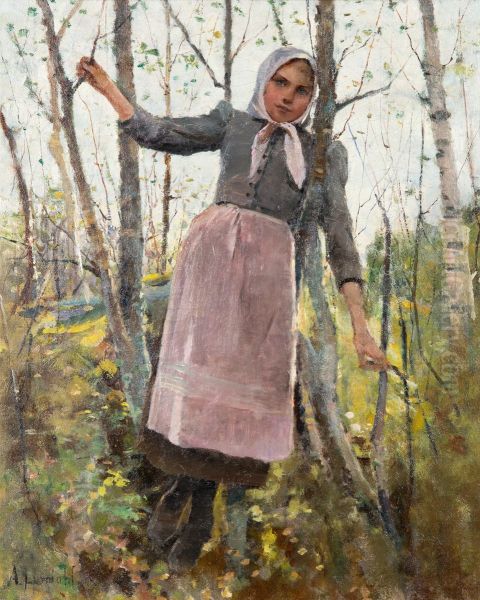 Spring; Girl in a Birch Forest - view 1