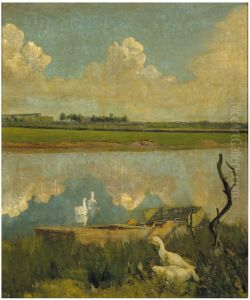 Geese on the Leie by Valerius De Saedeleer