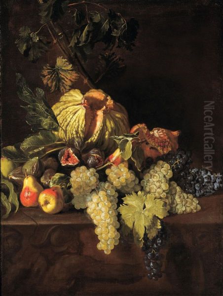 Still life with pumpkin, pears and pomegranate - view 1