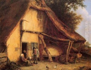 Peasant family outside a cottage by Adriaen van Ostade