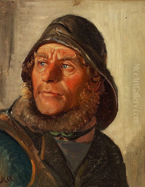 A Skagen fisherman wearing a sou'wester. - view 1