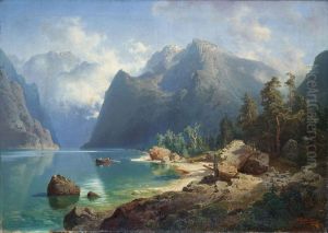 Norwegian fjord landscape by August Wilhelm Leu
