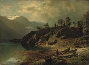 Leute an einem Bergsee by August Wilhelm Leu