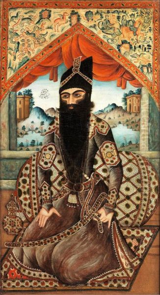 Fath-Ali Shah Seated against a Jeweled Bolster - view 1