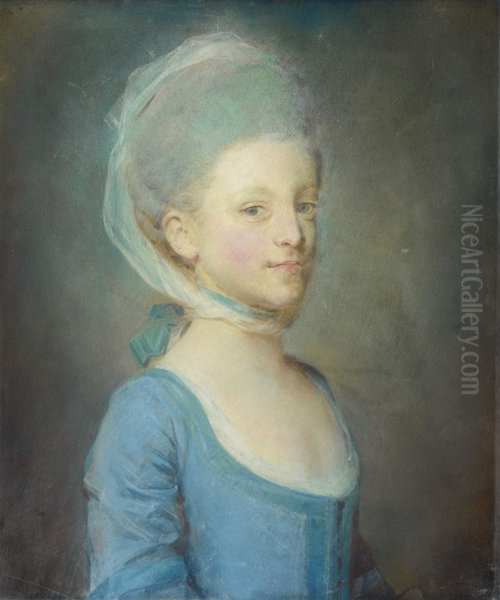 Portrait of a young woman wearing a kerchief of striped gauze - view 1