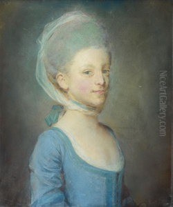 Portrait of a young woman wearing a kerchief of striped gauze Portrait of a young woman wearing a kerchief of striped gauze