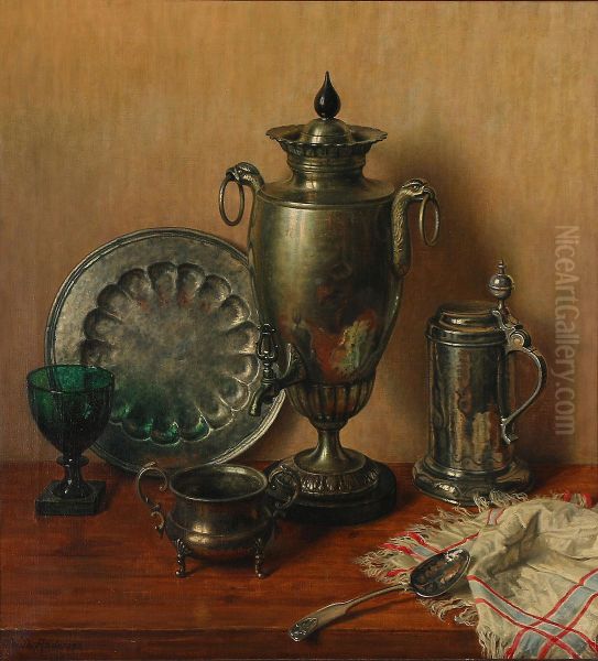 Still life with samovar and tableware in silver. - view 1