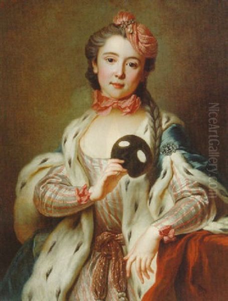 Portrait of a Lady (Madame Favart) in a pink and white striped dress - view 1