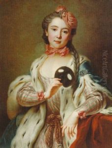 Portrait of a Lady (Madame Favart) in a pink and white striped dress