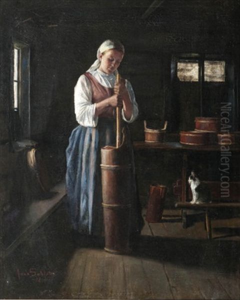 Peasant Girl and a Cat - view 1