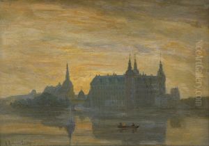 Frederiksborg Castle as evening falls. by Anders Andersen-Lundby