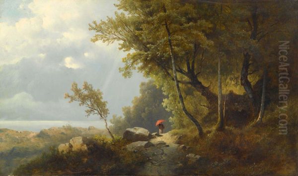 Waldlandschaft mit Spaziergangerin - view 1