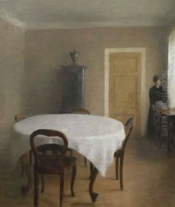 Interior, Spisestuen i Hammershois barndomshjem, Frederiksberg Alle. by Vilhelm Hammershoi