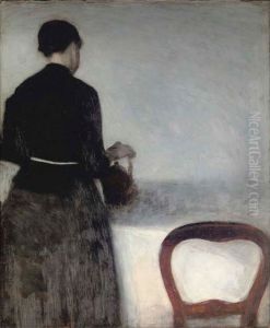 Young Girl Pouring Tea - the Artist's Sister. by Vilhelm Hammershoi