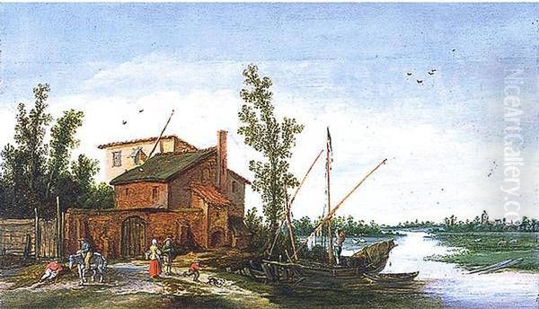 A Boat Moored before a Walled Farm - view 1