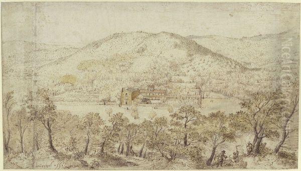 Southern hilly landscape with convent buildings - view 1