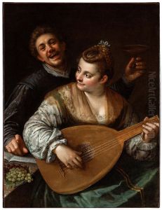 Self-portrait with Donna Venusta by Hans Von Aachen