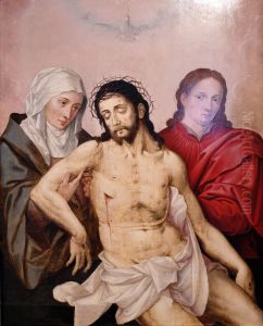 The body of Jesus held by Mary and John by Master Of The Prodigal Son