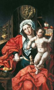Madonna and Child holding a pear.