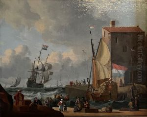 Figures on the Quay of a Port with Shipping Beyond by unknown