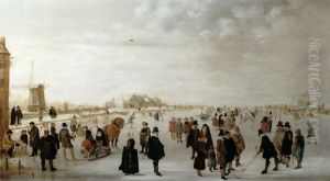 Winter Landscape on the River Ijsel, near Kampen, Holland by Hendrick Avercamp