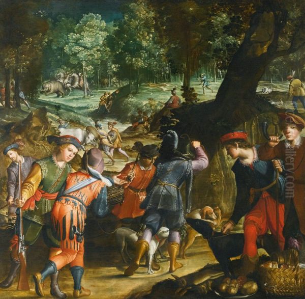 Extensive landscape with an elephant hunt - view 1