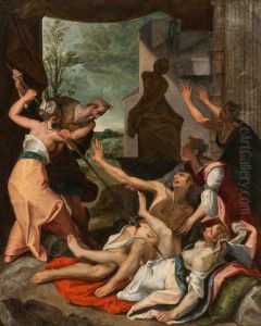 Phinehas slaying Zimri and Kozbi by Jeremias van Winghe