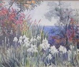 Irises Beneath An Orange Tree by William John Caparne