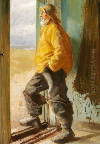 A fisherman of Skagen standing at a door. - view 1