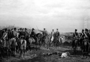 Szene aus dem polnischen Aufstand in Galizien 1846. Vereinigung russischer und osterreichischer Truppen bei Krakau.