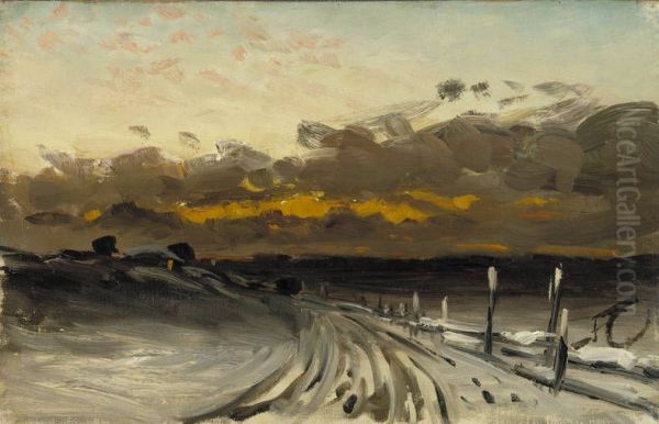 Vinterlandskap med aftonrodnad - view 1