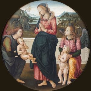 Madonna and Child with St. John the Baptist and two angels by Pietro Vannucci Perugino