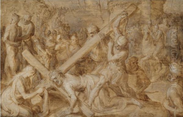 Christ carrying the cross, with saint Veronica and her veil - view 1