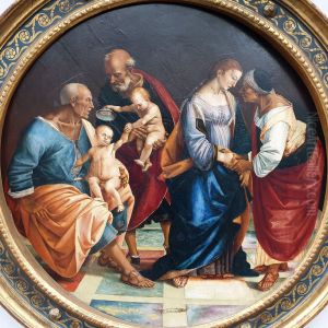 The Holy Family with Zacharias, Elisabeth and St. John the Baptist as a child by Luca Signorelli