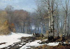 Horse-drawn carriage in a forest on a clear winter day. Horse-drawn carriage in a forest on a clear winter day.