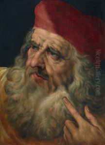 Head of a bearded man in a red hat by Frans Floris I