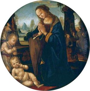 Adoration of Child with St. John, St. Francis and St. Jerome. by Lorenzo Di Credi