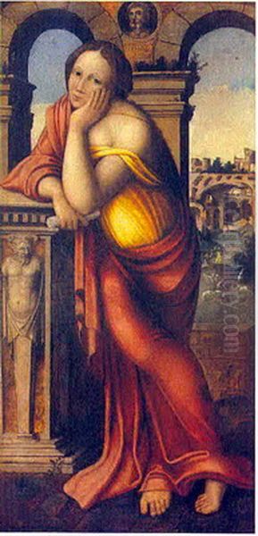 Woman against the background of Roman ruins. - view 1