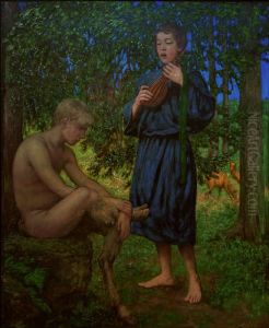 Faun and youth by Hans Thoma