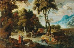 Mountainous landscape with the Baptism of the Eunuch