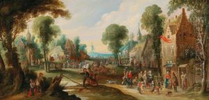 Peasants at a village during festivities by Pieter van der Hulst (I)