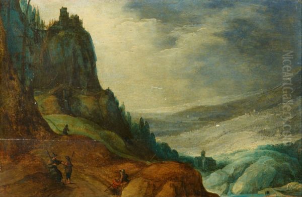 Mountain Landscape with a Church and Travellers - view 1
