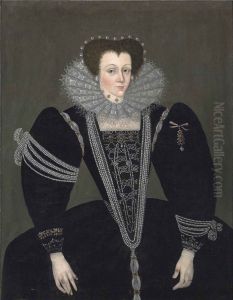 Portrait of a lady, three-quarter-length, in a black dress embellished with jewels and pearls, a lace ruff and a pearl headdress